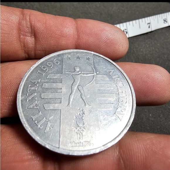 1996 Atlanta Olympics General Mills Archery Token Challenge Coin Silver Tone - Picture 3 of 7